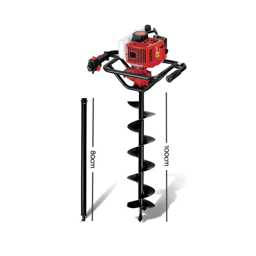 Giantz 92CC Petrol Post Hole Digger Drill Borer Fence Extension Auger Bits-1