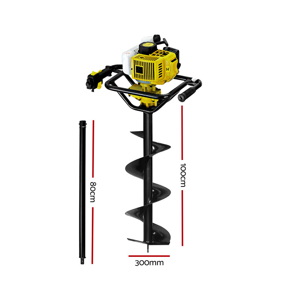 Giantz 92CC Post Hole Digger Petrol Auger Drill Borer Fence Earth Power 300mm-1