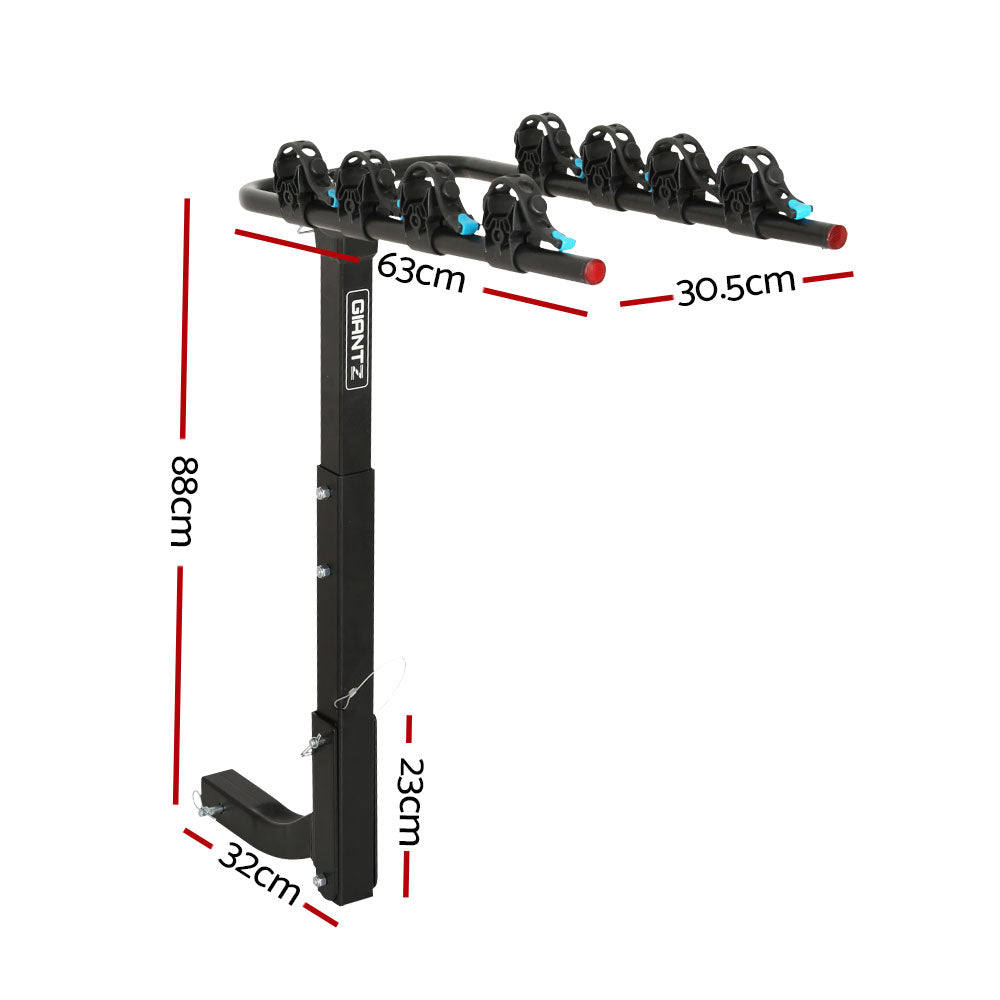 Giantz Bike Carrier 4 Bicycle Car Rear Rack Hitch Mount 2" Towbar Foldable Steel-1