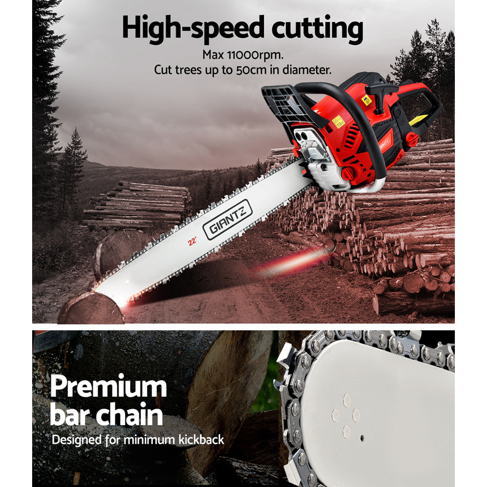 Giantz Chainsaw 58cc Petrol Commercial Pruning Chain Saw E-Start 22'' Bar Top-6