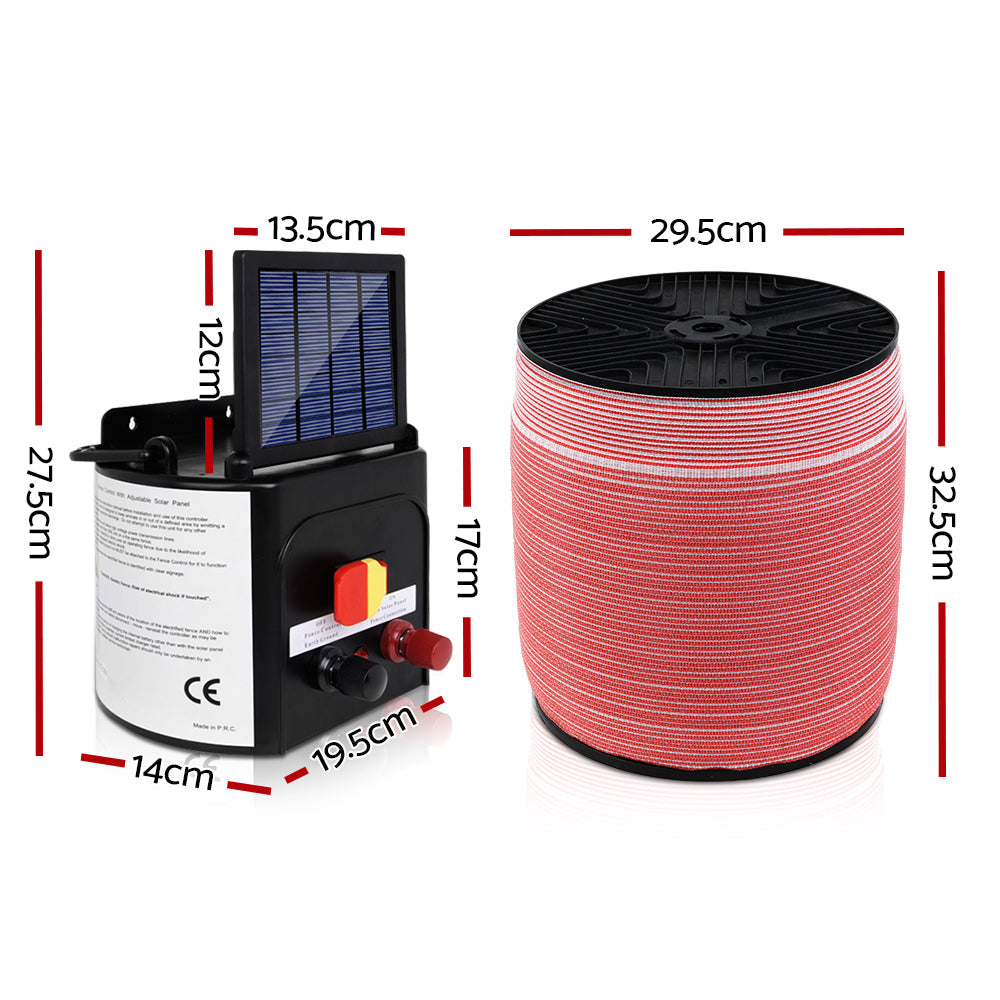 Giantz Electric Fence Energiser 3km Solar Powered Charger Set + 2000m Tape-1