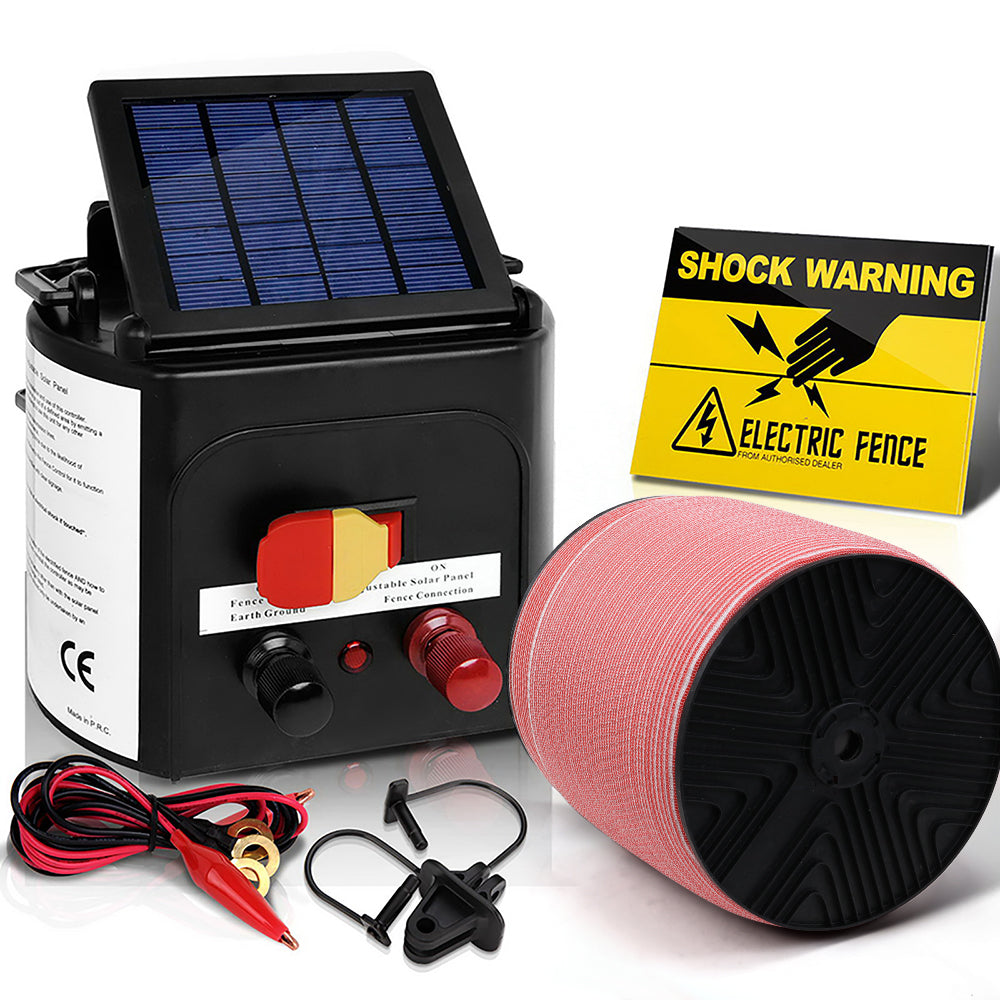 Giantz Electric Fence Energiser 3km Solar Powered Charger Set + 2000m Tape-0