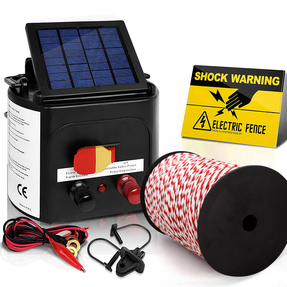 Giantz Electric Fence Energiser 3km Solar Powered Energizer Charger + 500m Tape-0