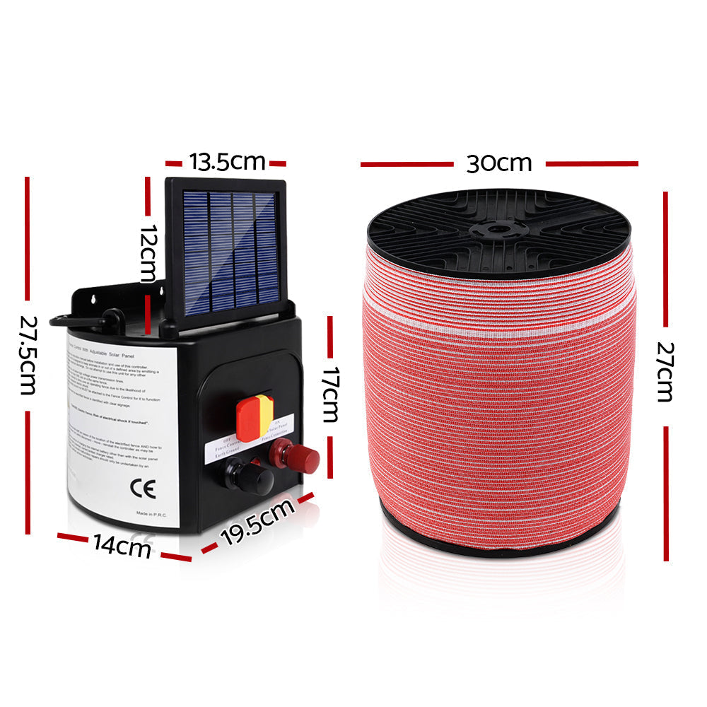 Giantz Electric Fence Energiser 3km Solar Powered Energizer Set + 1200m Tape-1