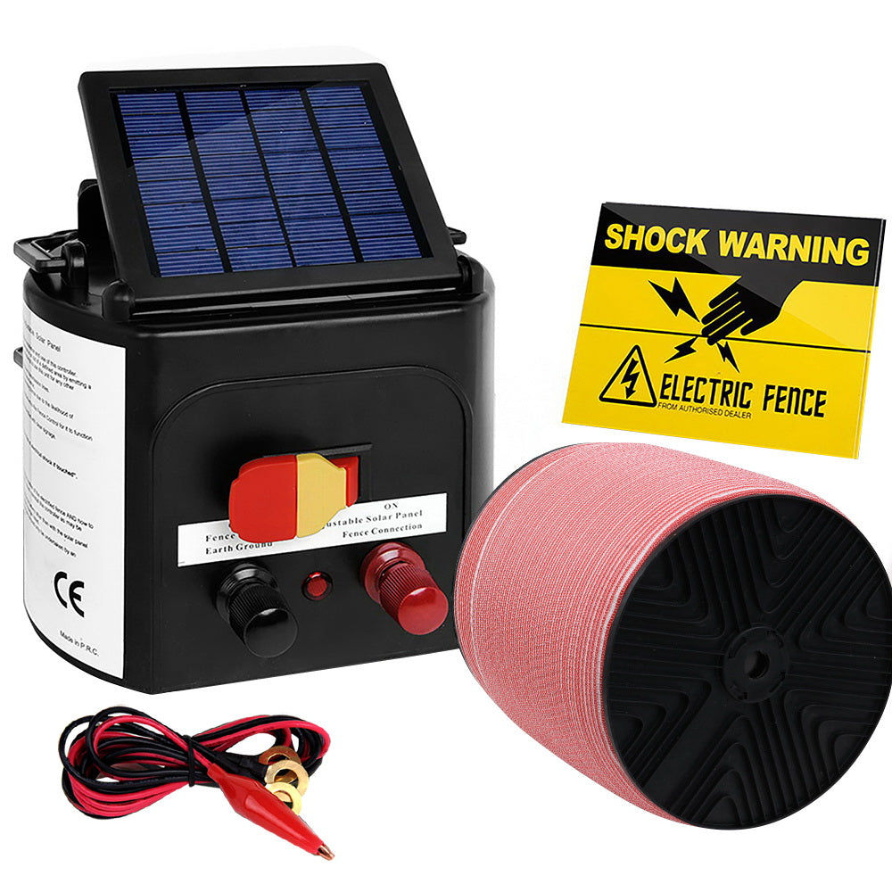 Giantz Electric Fence Energiser 3km Solar Powered Energizer Set + 1200m Tape-0