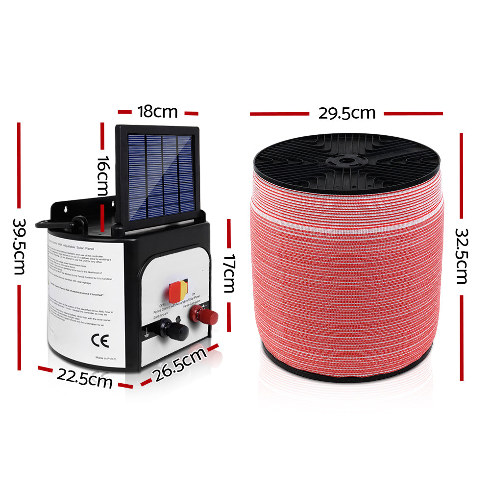 Giantz Electric Fence Energiser 8km Set Solar Powered Energizer + 2000m Tape-1