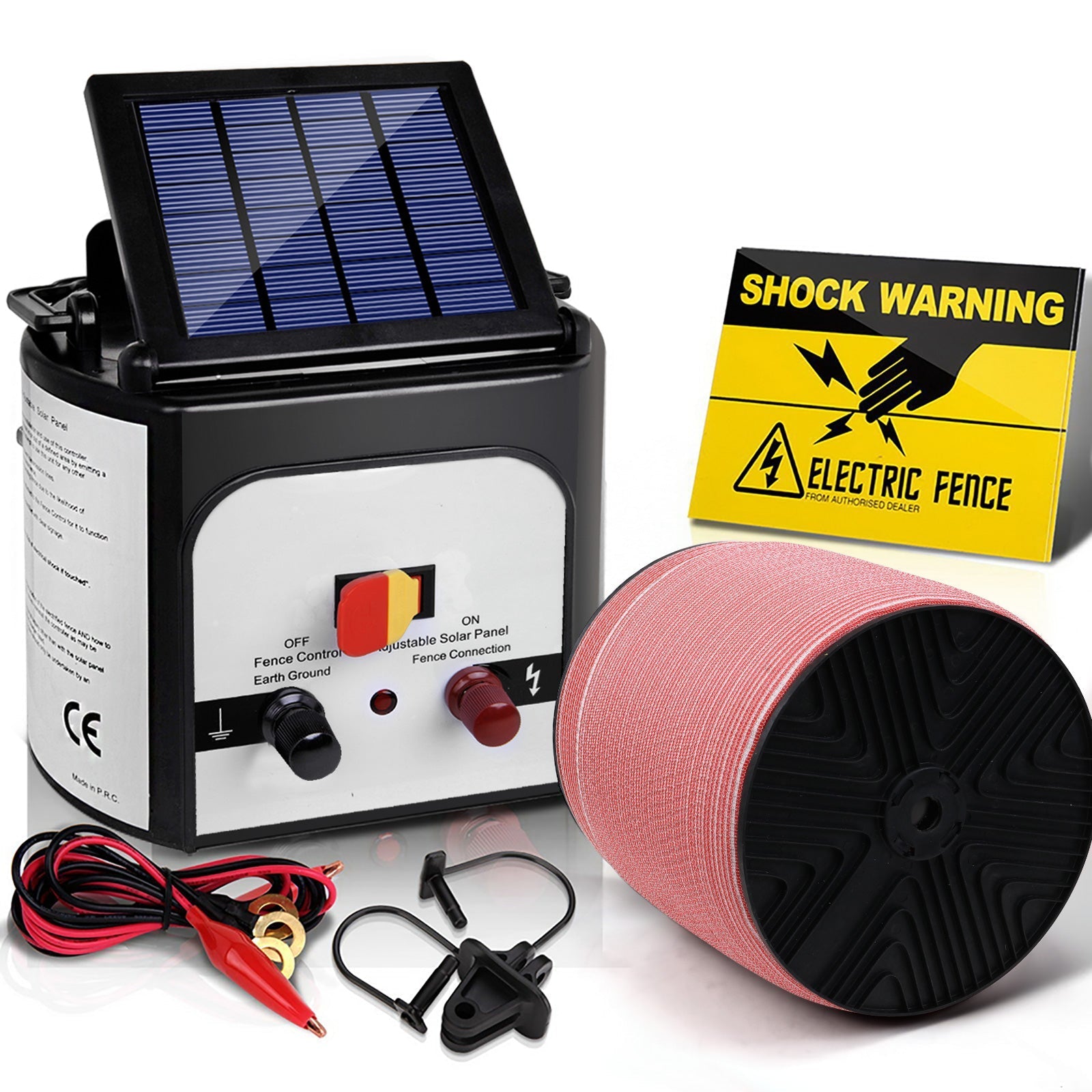 Giantz Electric Fence Energiser 8km Set Solar Powered Energizer + 2000m Tape-0