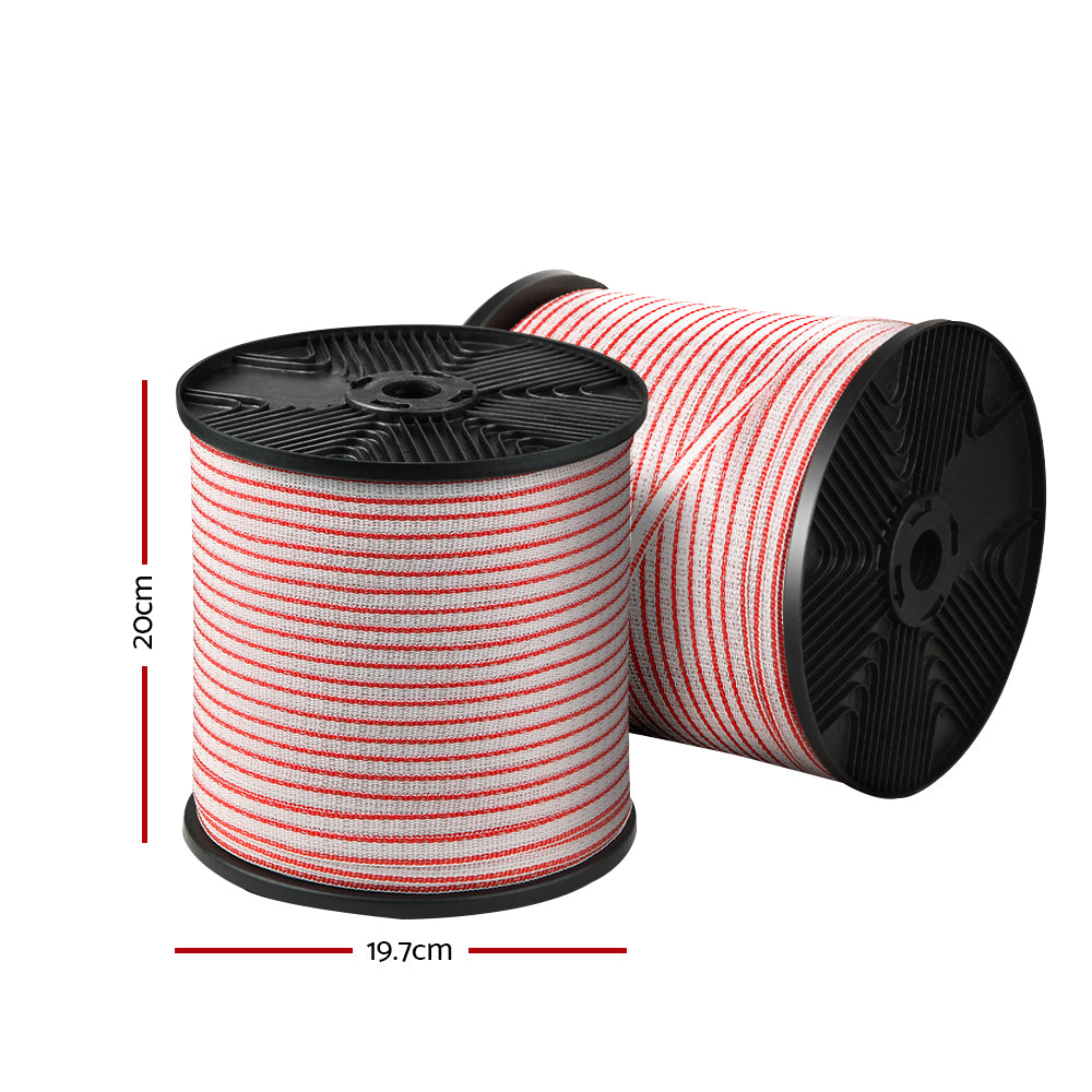 Giantz Electric Fence Wire 400M Tape Fencing Roll Energiser Poly Stainless Steel-1