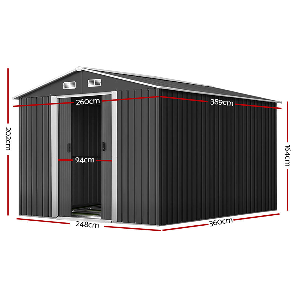 Giantz Garden Shed Outdoor Storage Sheds 2.6x3.9x2M Workshop Metal Base Grey-1