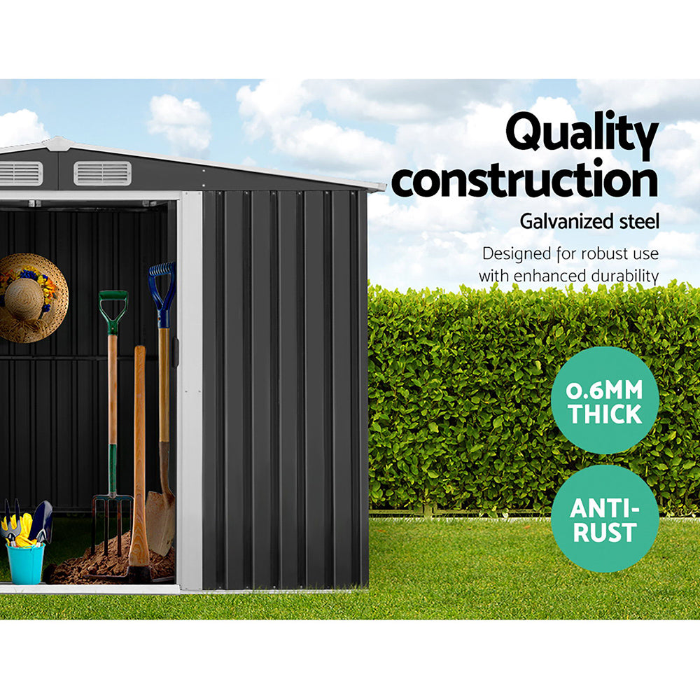 Giantz Garden Shed Outdoor Storage Sheds 2.6x3.9x2M Workshop Metal Base Grey-4