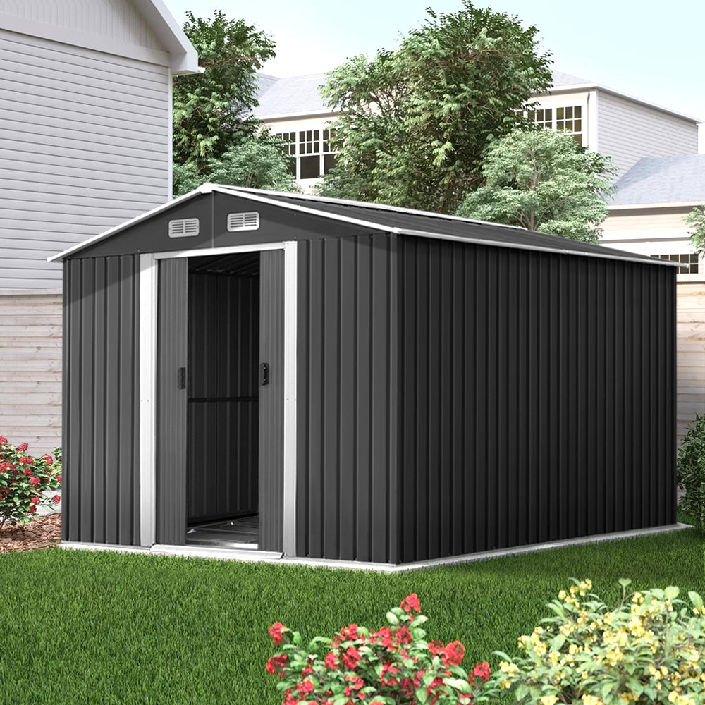 Giantz Garden Shed Outdoor Storage Sheds 2.6x3.9x2M Workshop Metal Base Grey-7