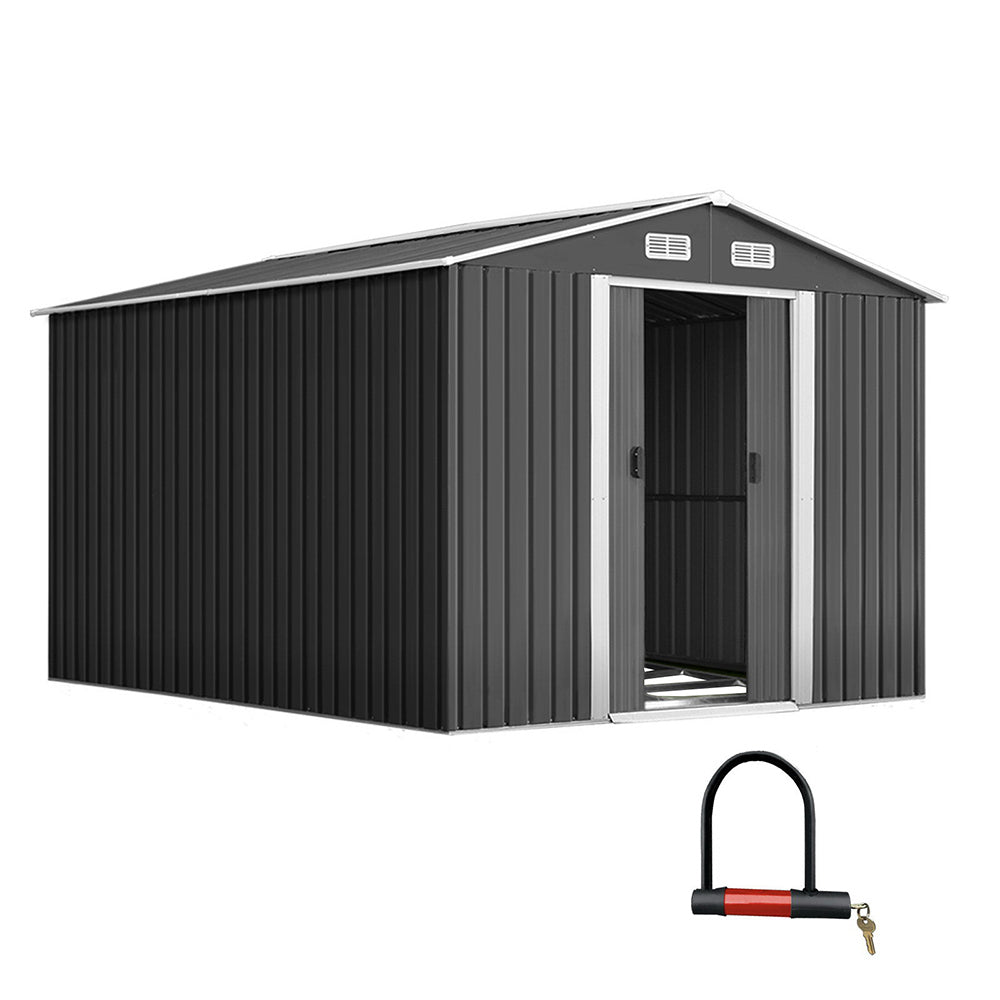 Giantz Garden Shed Outdoor Storage Sheds 2.6x3.9x2M Workshop Metal Base Grey-0