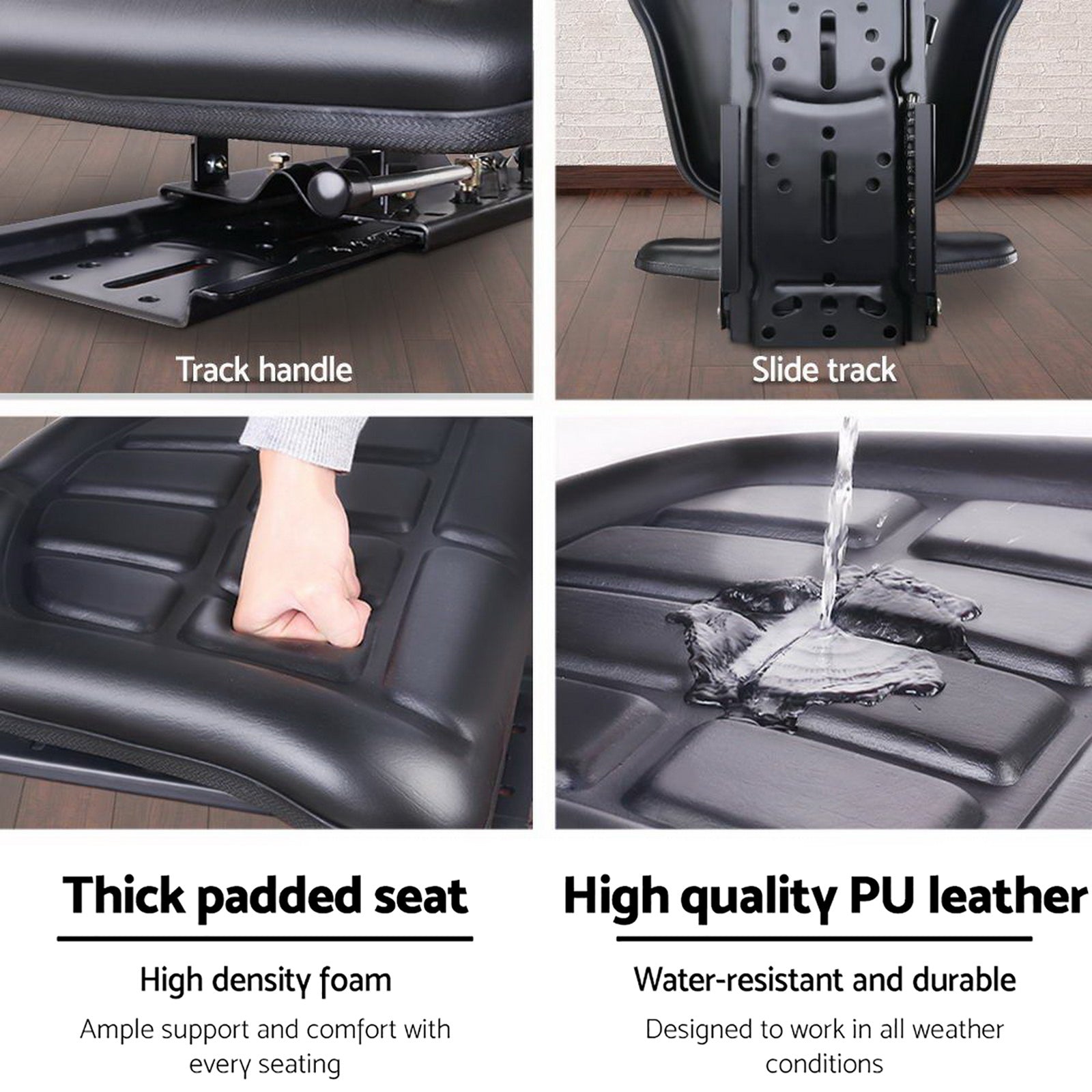 Giantz PU Leather Tractor Seat with Sliding Track - Black-5