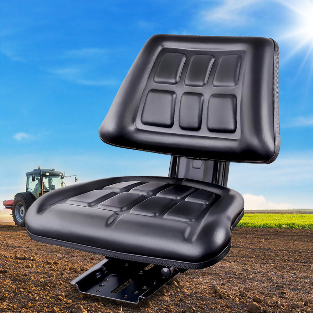 Giantz PU Leather Tractor Seat with Sliding Track - Black-6