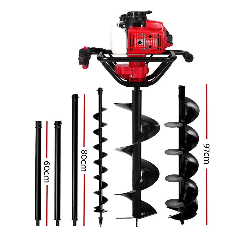 Giantz Petrol Post Hole Digger Drill Borer Fence Extension Augers Bits 80CC-1