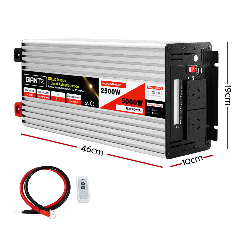 Giantz Power Inverter 12V to 240V 2500W/5000W Pure Sine Wave Camping Car Boat-1