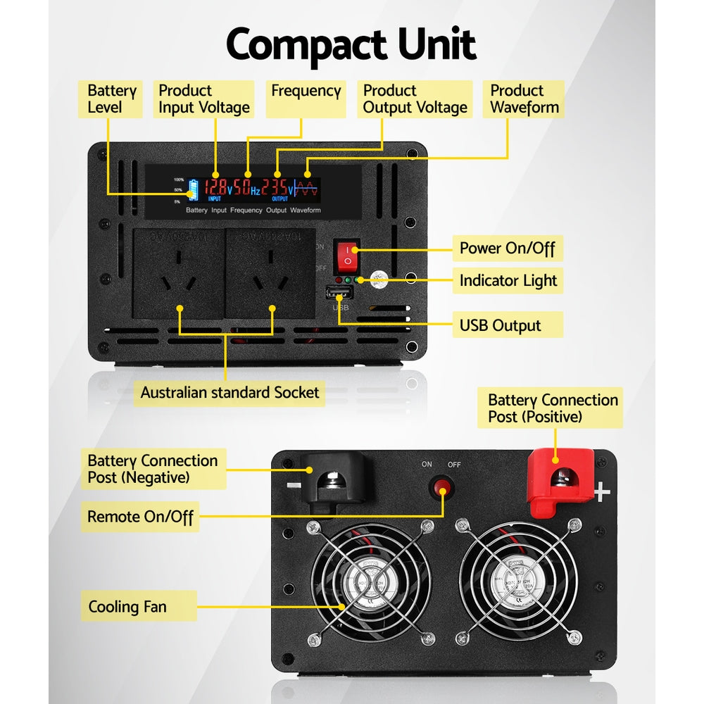 Giantz Power Inverter 12V to 240V 2500W/5000W Pure Sine Wave Camping Car Boat-5