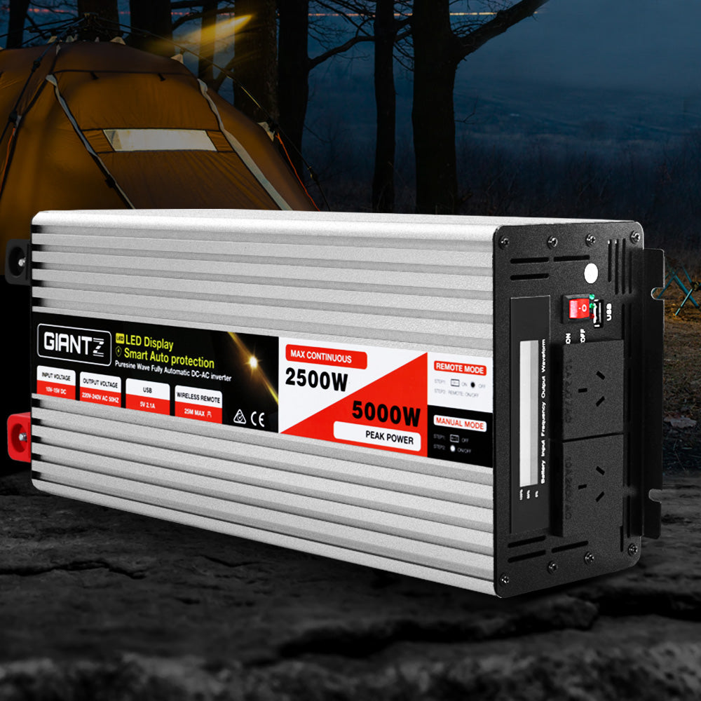 Giantz Power Inverter 12V to 240V 2500W/5000W Pure Sine Wave Camping Car Boat-7