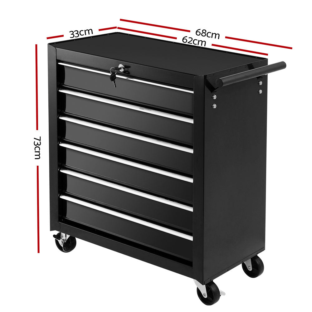 Giantz Tool Box Trolley Chest Cabinet 6 Drawers Cart Garage Toolbox Set Black-1