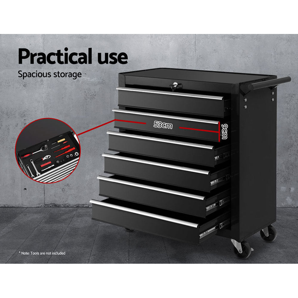 Giantz Tool Box Trolley Chest Cabinet 6 Drawers Cart Garage Toolbox Set Black-3