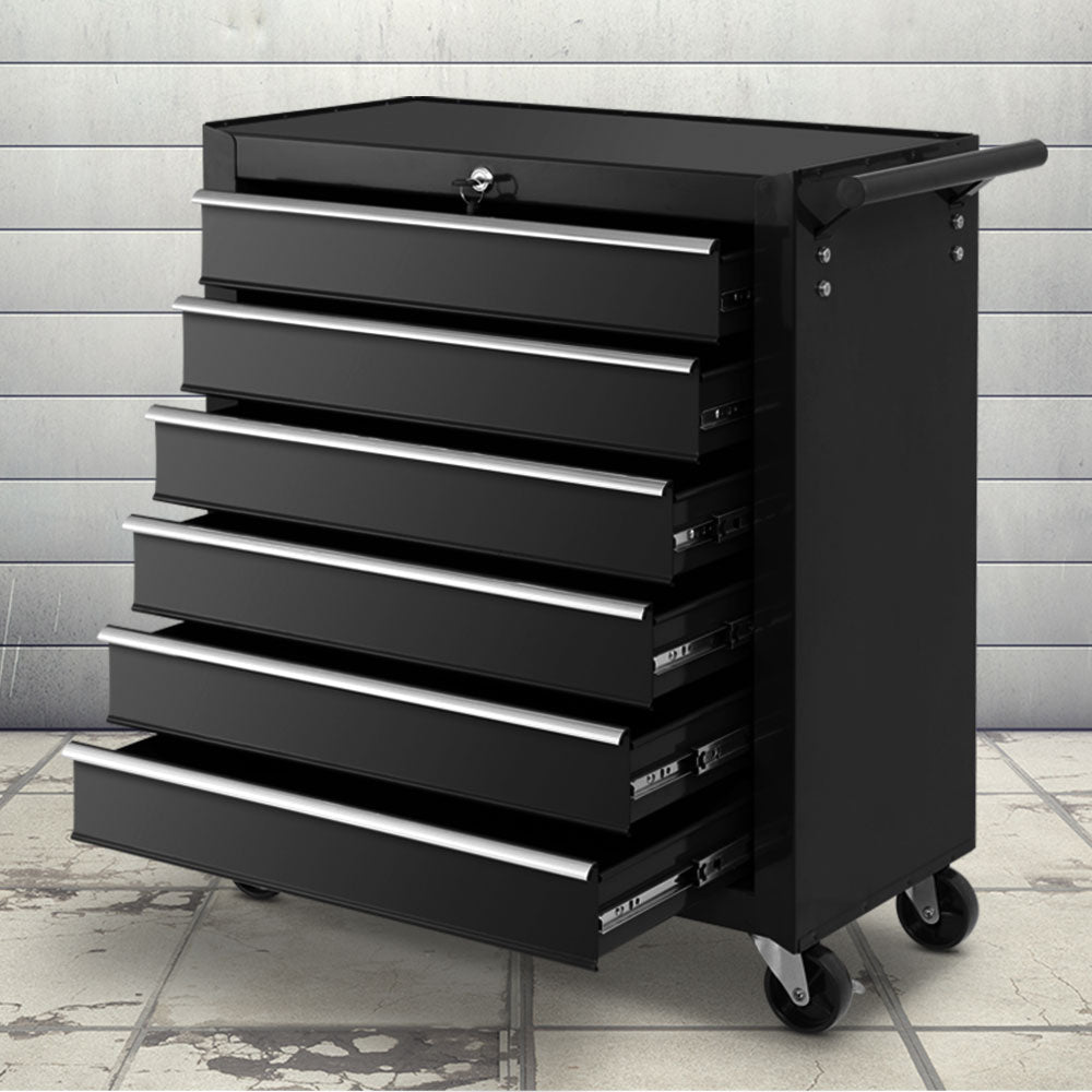 Giantz Tool Box Trolley Chest Cabinet 6 Drawers Cart Garage Toolbox Set Black-7