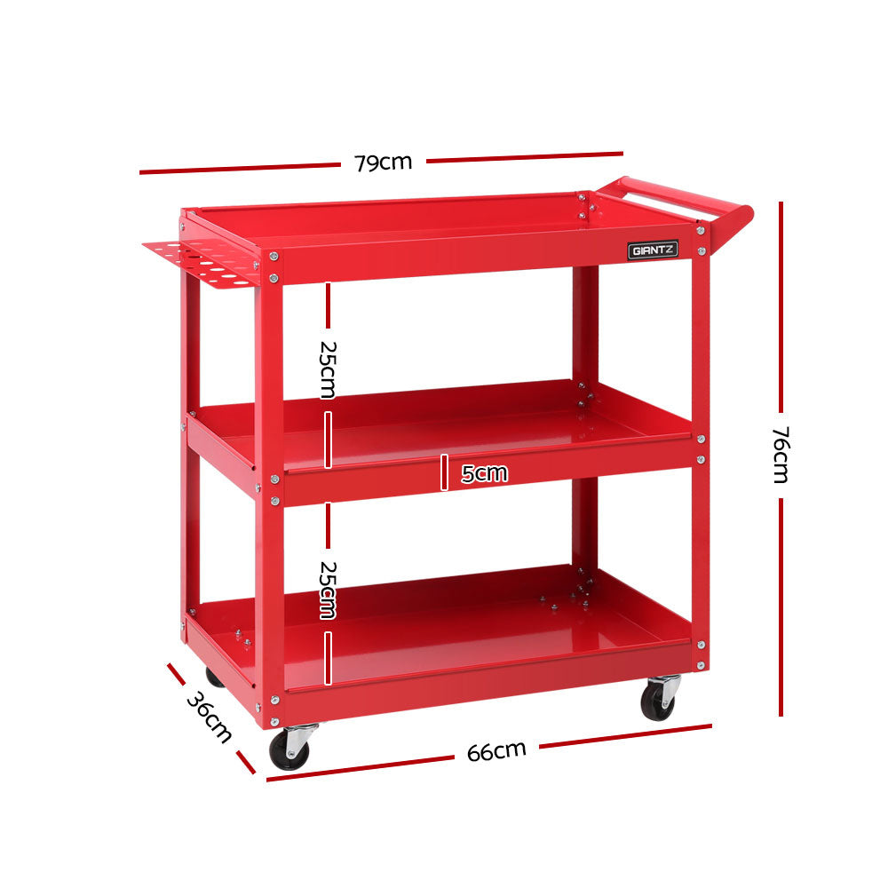 Giantz Tool Cart 3 Tier Parts Steel Trolley Mechanic Storage Organizer Red-1