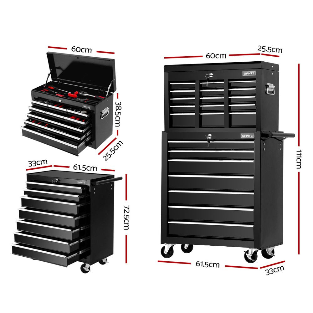 Giantz Tool Chest and Trolley Box Cabinet 16 Drawers Cart Garage Storage Black-1