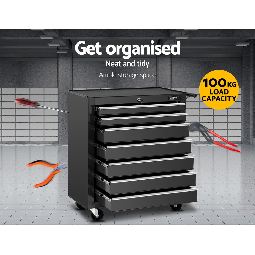 Giantz Tool Chest and Trolley Box Cabinet 7 Drawers Cart Garage Storage Black-3