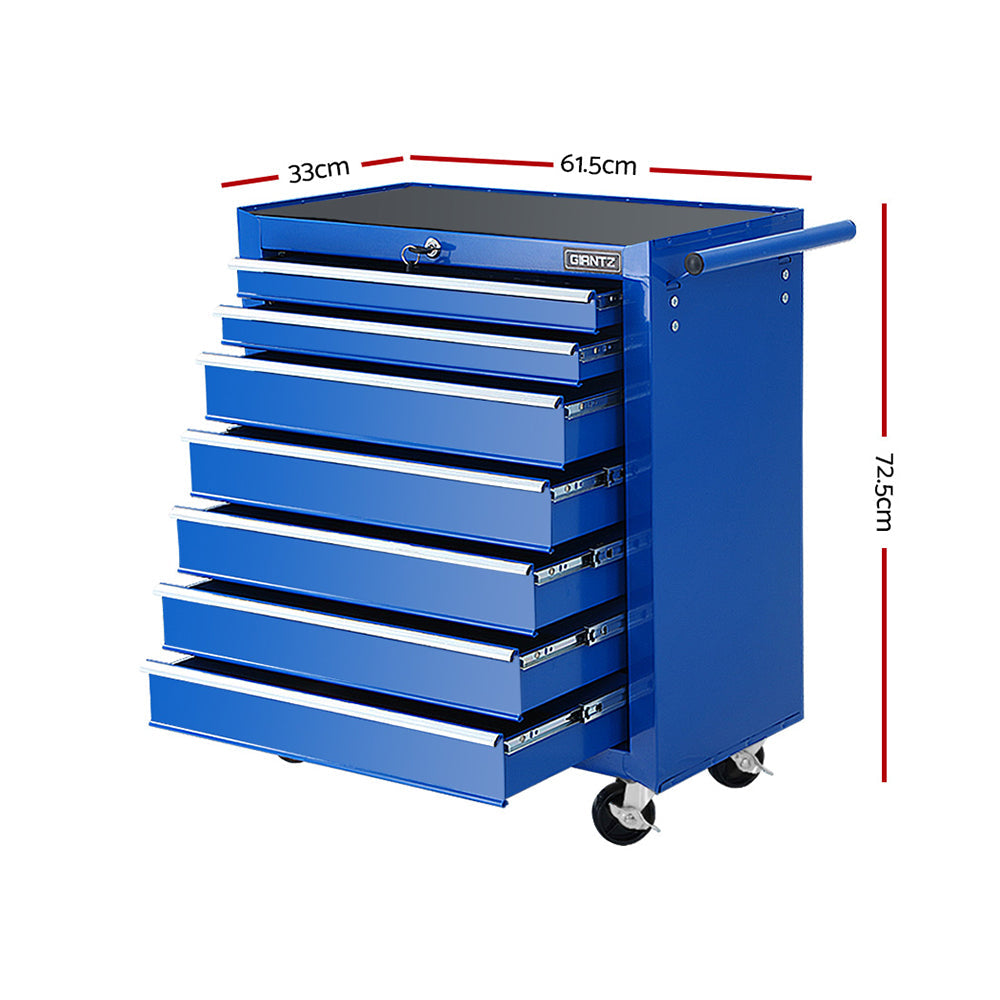 Giantz Tool Chest and Trolley Box Cabinet 7 Drawers Cart Garage Storage Blue-1