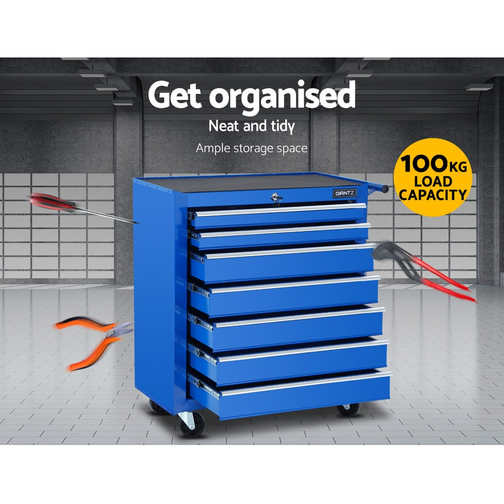 Giantz Tool Chest and Trolley Box Cabinet 7 Drawers Cart Garage Storage Blue-3