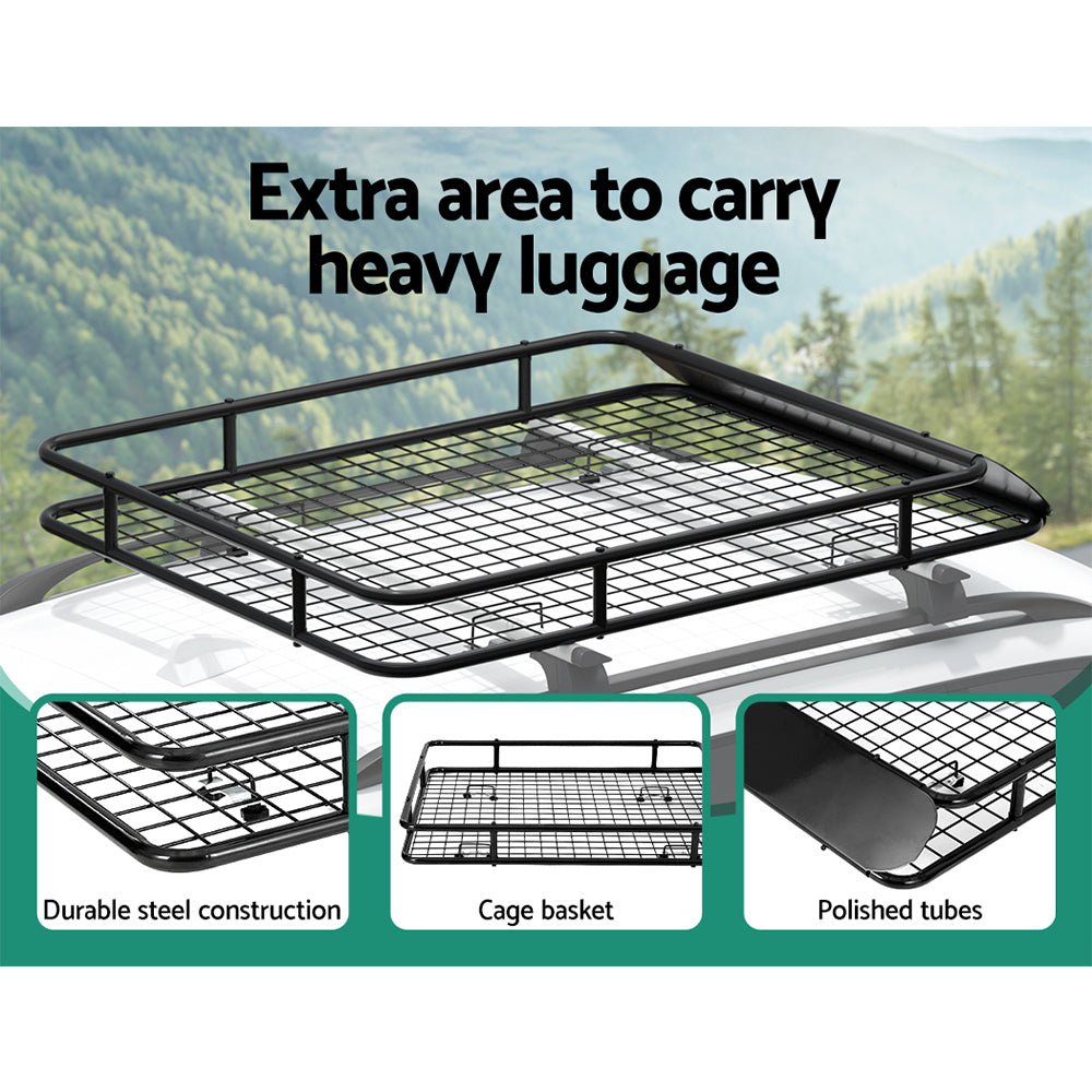 Giantz Universal Car Roof Rack Basket Luggage Carrier Steel Vehicle Cargo 123cm-4