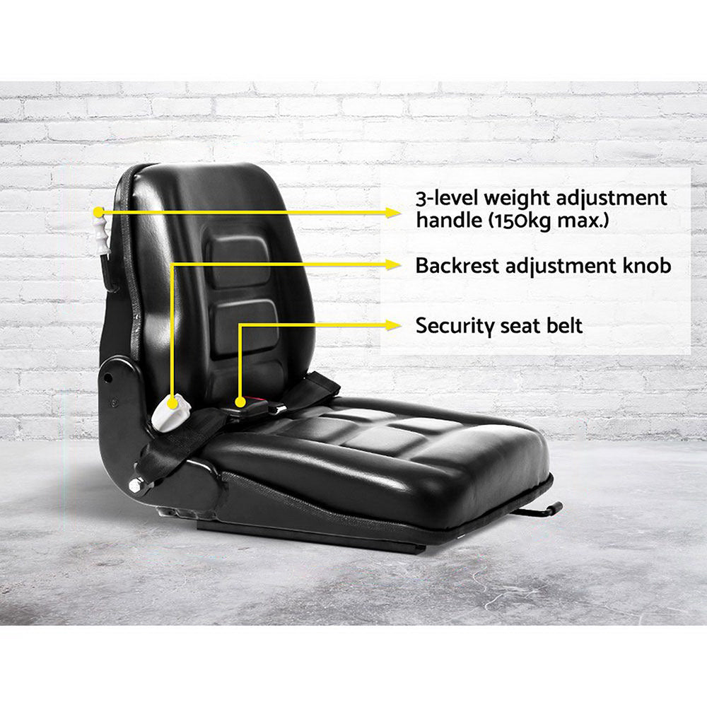 Giantz Universal Forklift Seat Tractor Excavator Truck Bobcat Leather Backrest-6