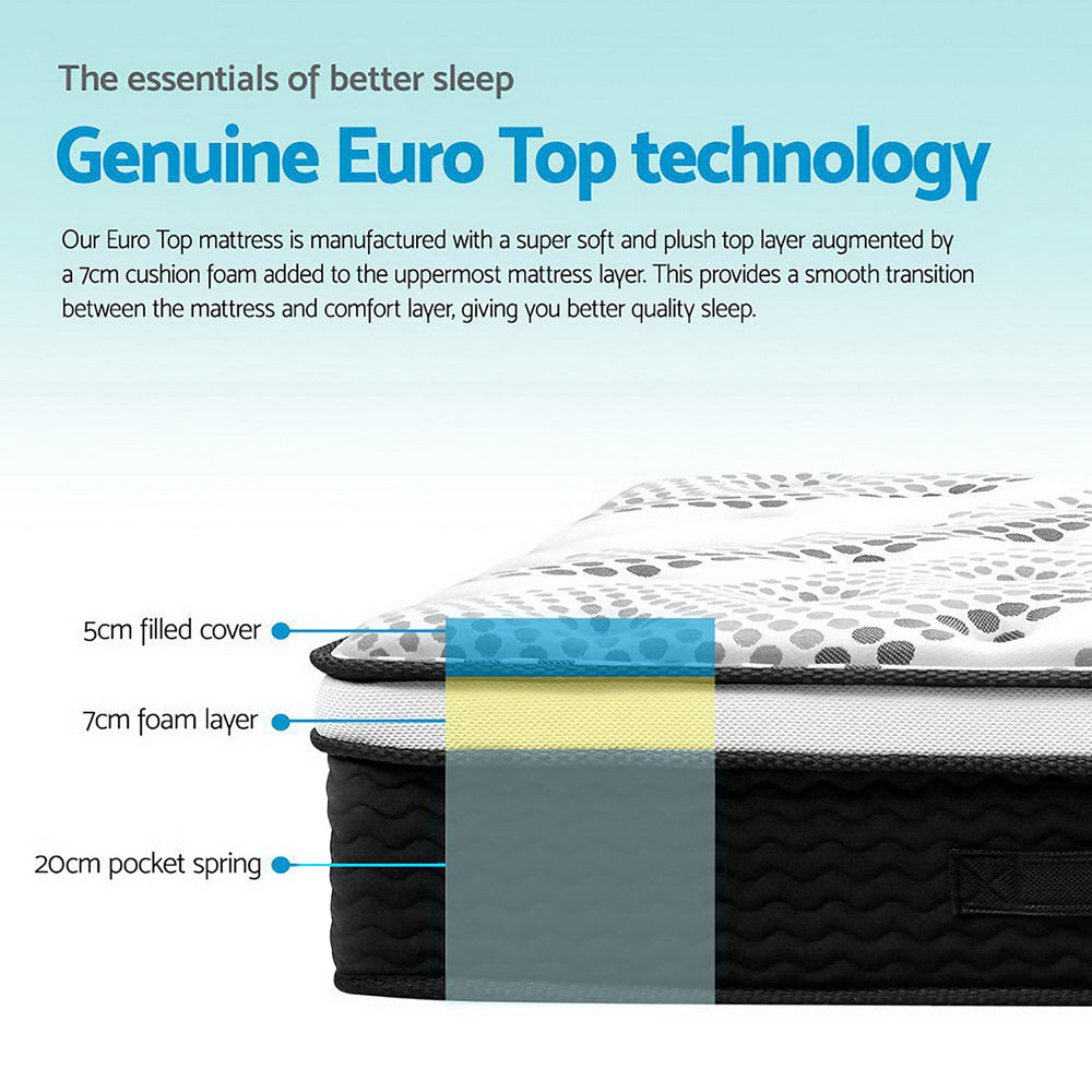 Giselle Bedding Como Euro Top Pocket Spring Mattress 32cm Thick Queen-4