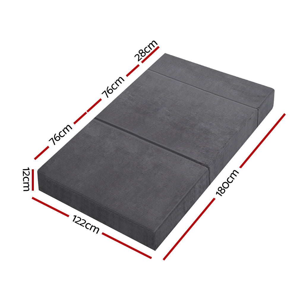 Giselle Bedding Double Size Folding Foam Mattress Portable Bed Mat Velvet Dark Grey-1