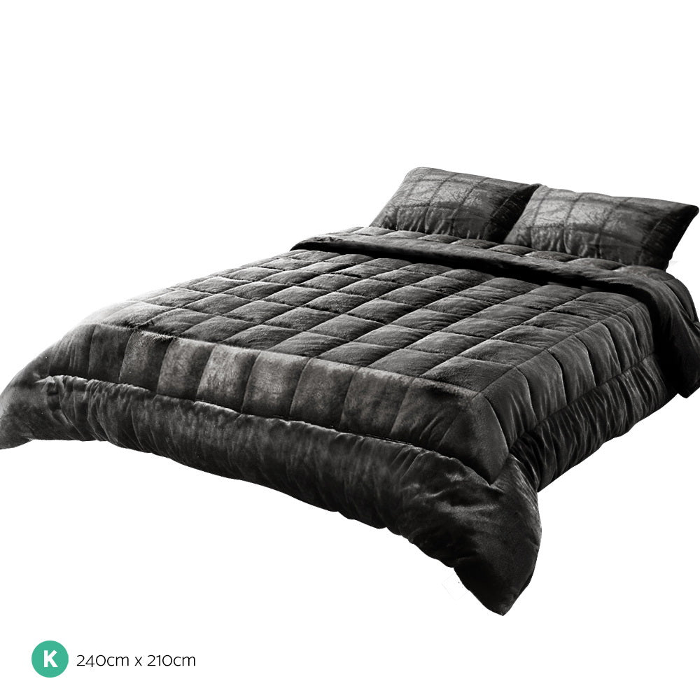 Giselle Bedding Faux Mink Quilt King Size Charcoal-1