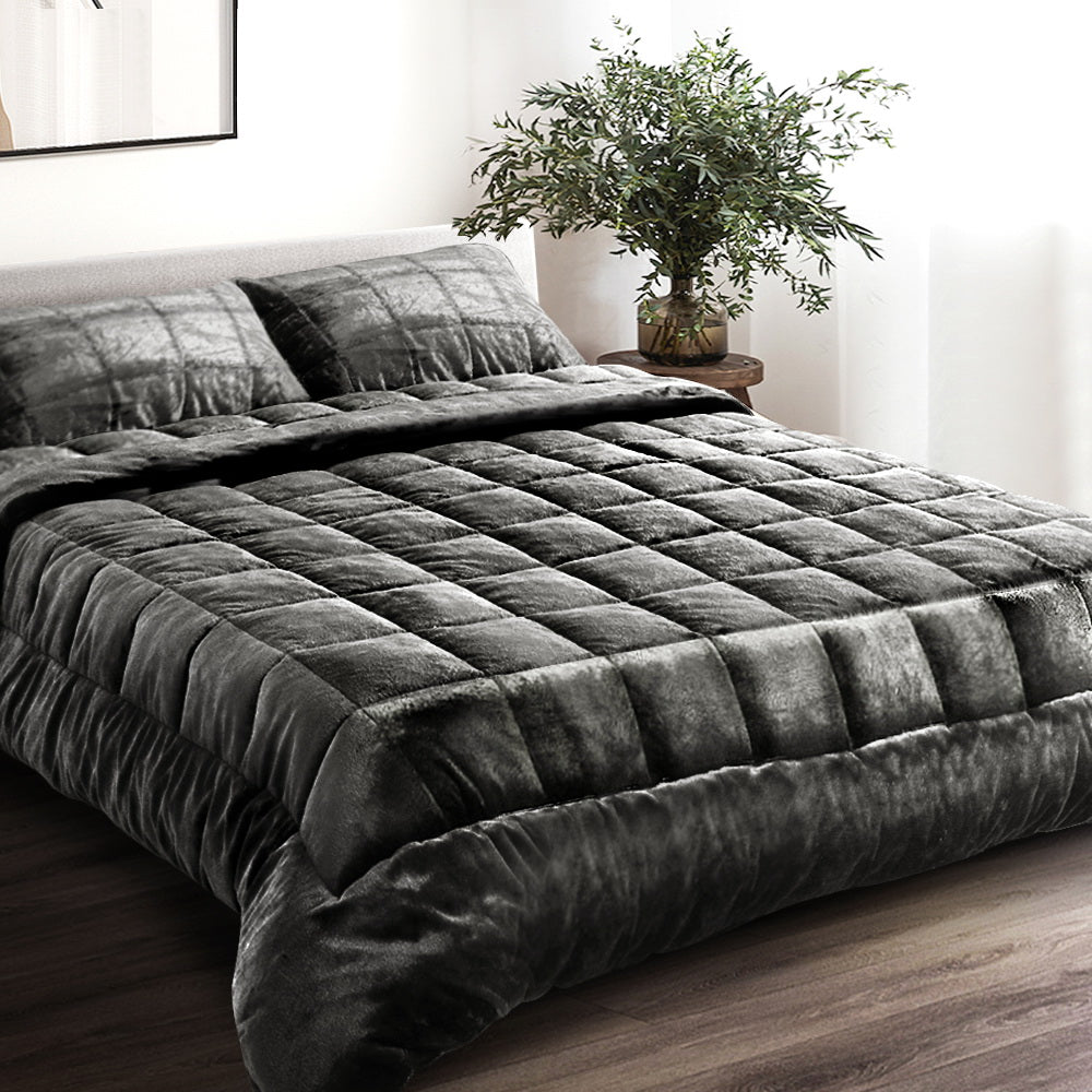 Giselle Bedding Faux Mink Quilt King Size Charcoal-7