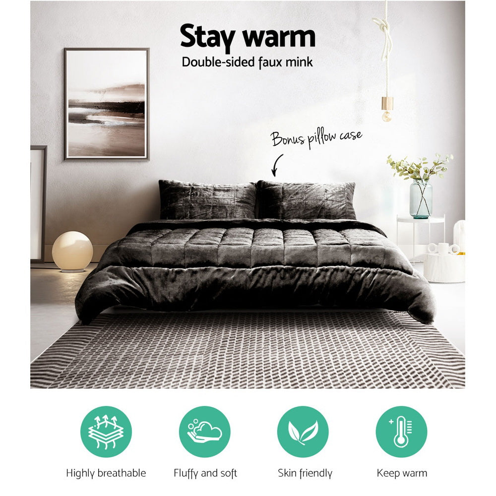 Giselle Bedding Faux Mink Quilt Super King Charcoal-2