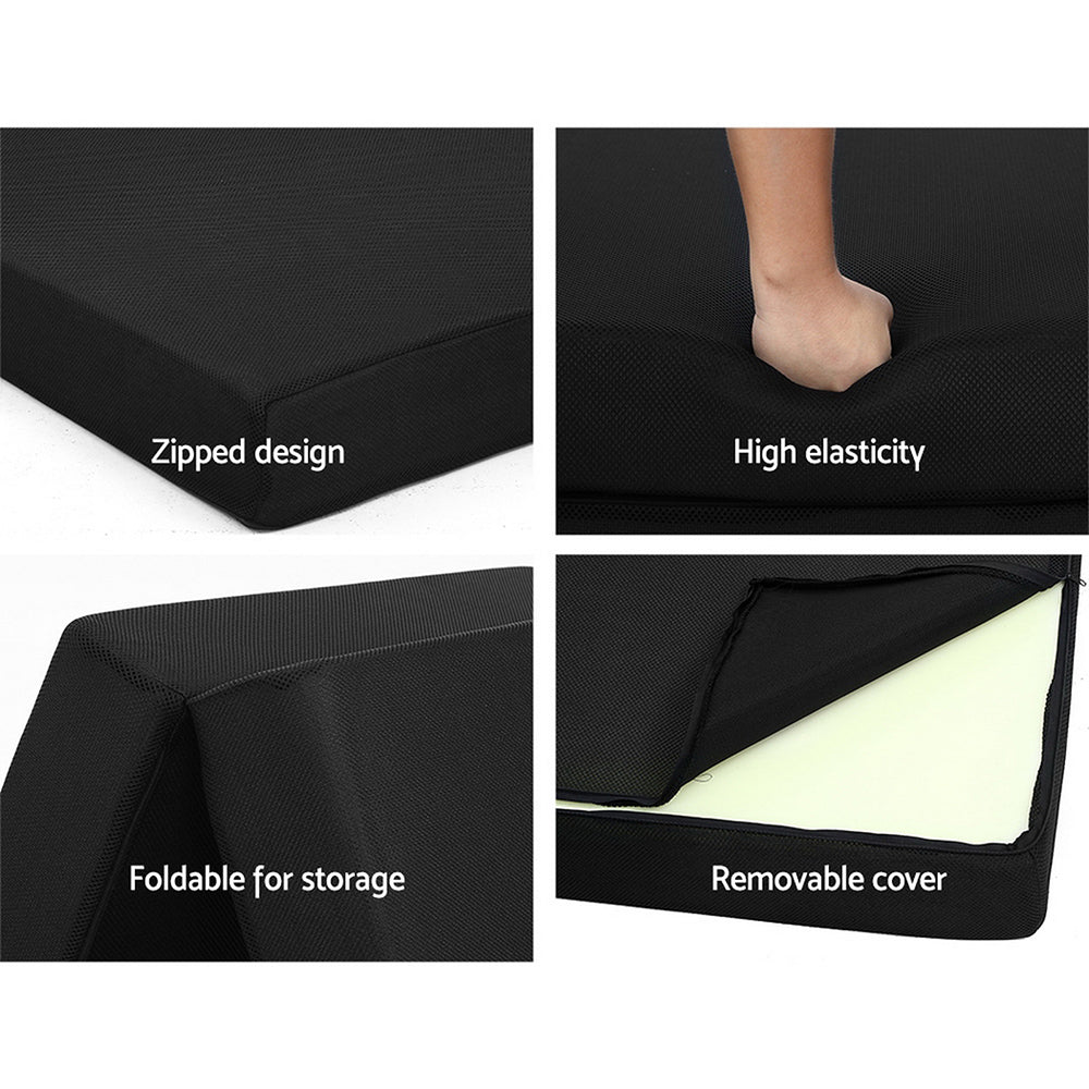 Giselle Bedding Folding Foam Mattress Portable Double Sofa Bed Mat Air Mesh Fabric Black-5