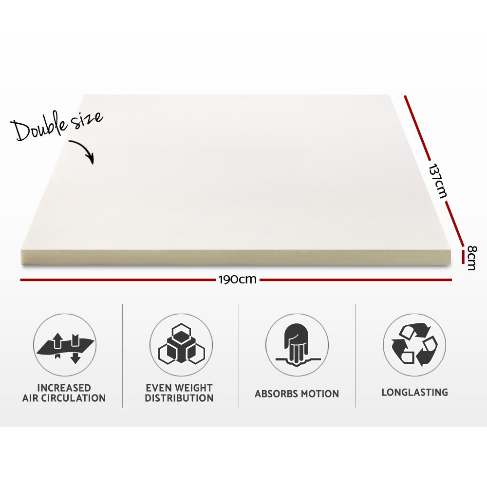 Giselle Bedding Memory Foam Mattress Topper w/Cover 8cm - Double-1