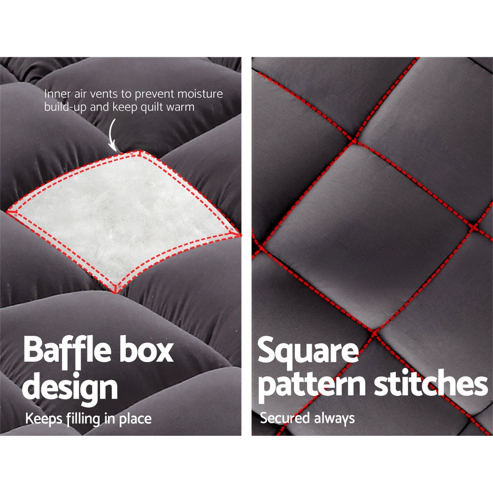 Giselle Queen Mattress Topper Pillowtop 1000GSM Charcoal Microfibre Bamboo Fibre Filling Protector-5