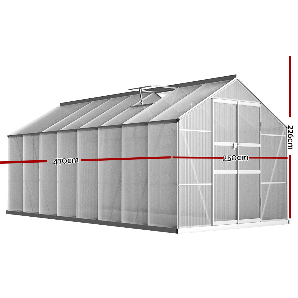 Greenfingers Aluminium Greenhouse Polycarbonate Green House Garden Shed 4.7x2.5M-1