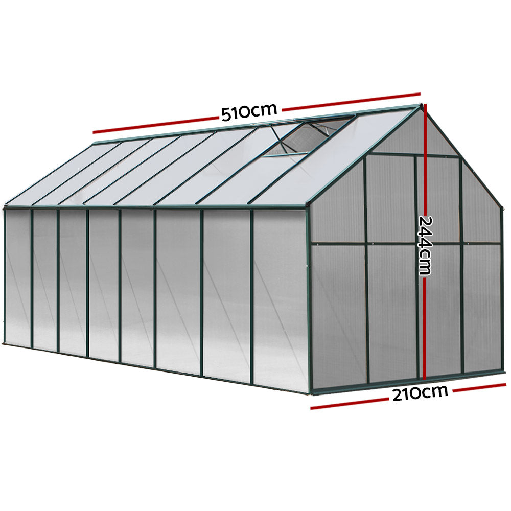 Greenfingers Aluminium Greenhouse Polycarbonate Green House Garden Shed 5.1x2.44M-1