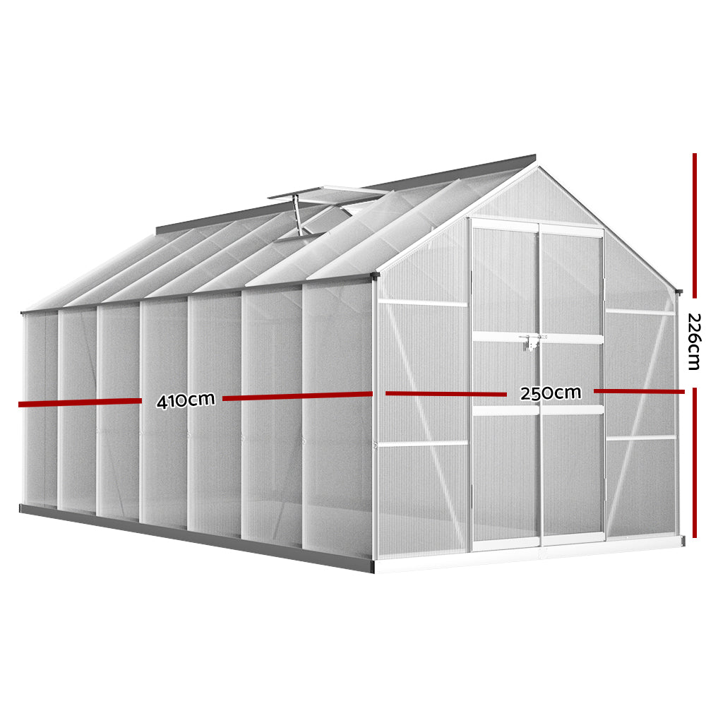 Greenfingers Greenhouse Aluminium Green House Garden Shed Polycarbonate 4.1x2.5M-1