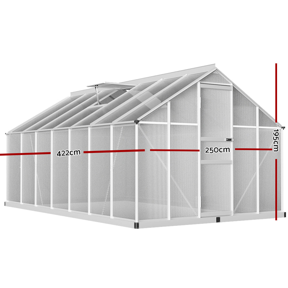 Greenfingers Greenhouse Aluminium Green House Polycarbonate Garden Shed 4.2x2.5M-1