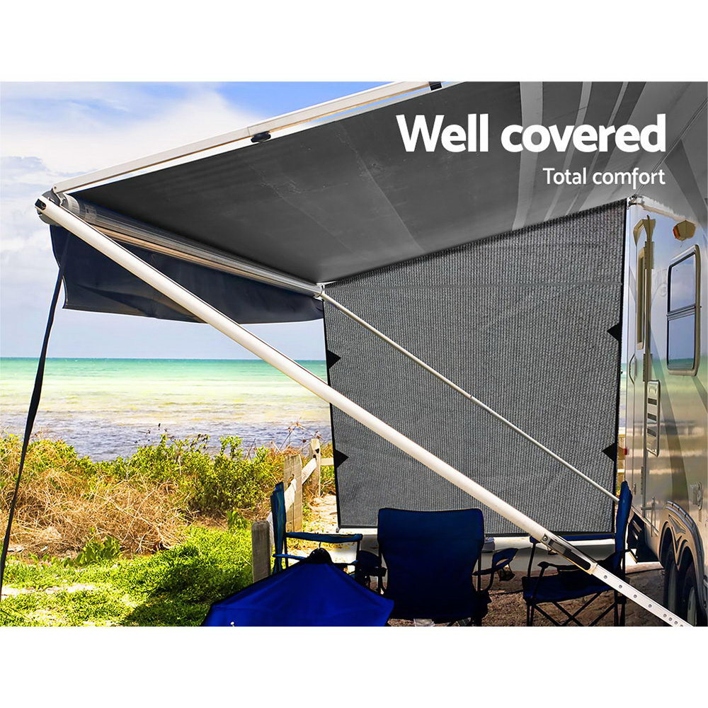 Grey Caravan Privacy Screen 1.95 x 2.2M End Wall Side Sun Shade Roll Out Awning-3