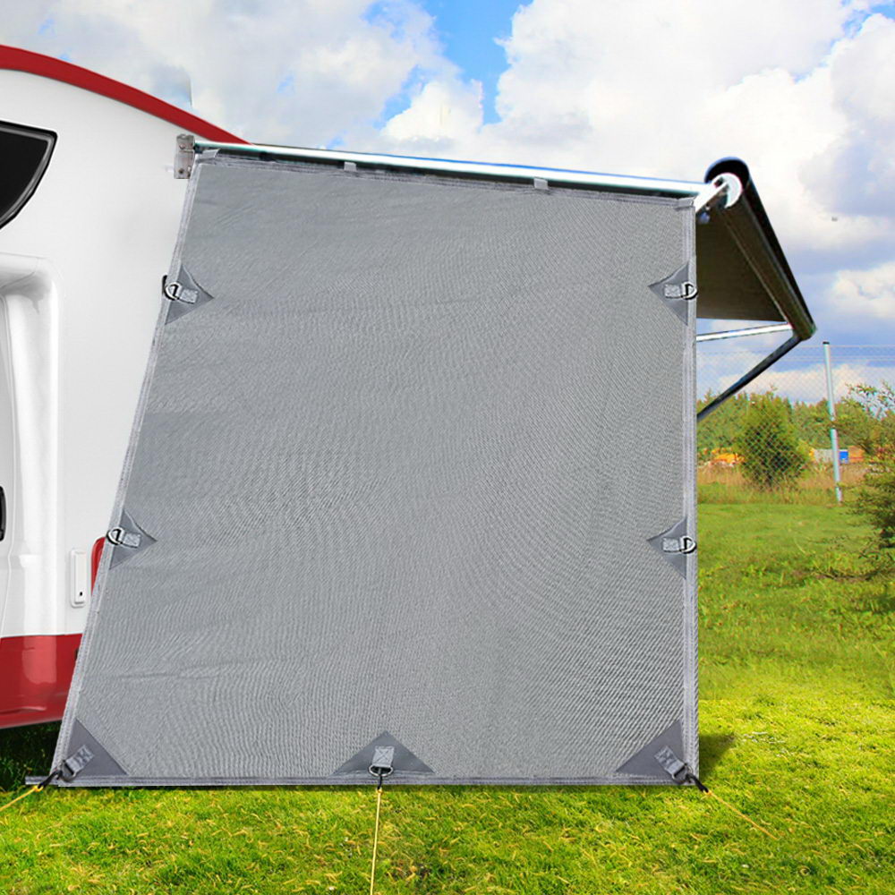 Grey Caravan Privacy Screen 1.95 x 2.2M End Wall Side Sun Shade Roll Out Awning-6