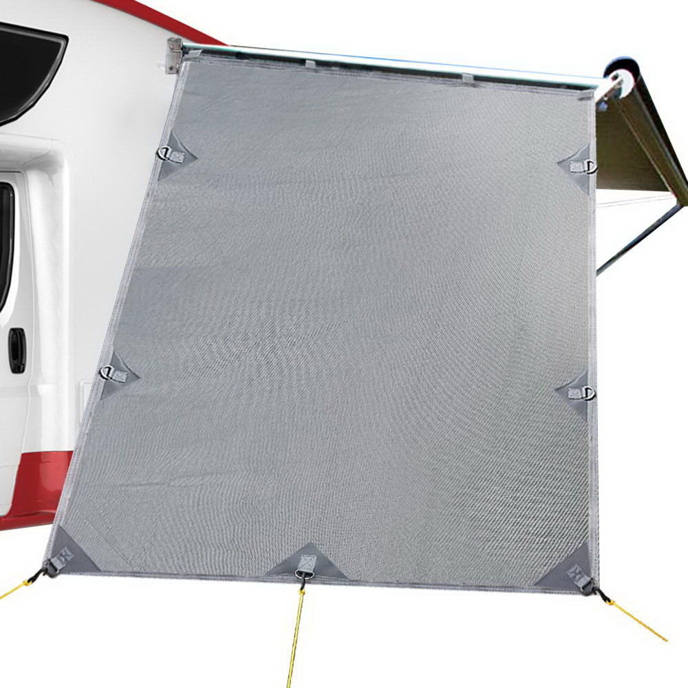 Grey Caravan Privacy Screen 1.95 x 2.2M End Wall Side Sun Shade Roll Out Awning-0