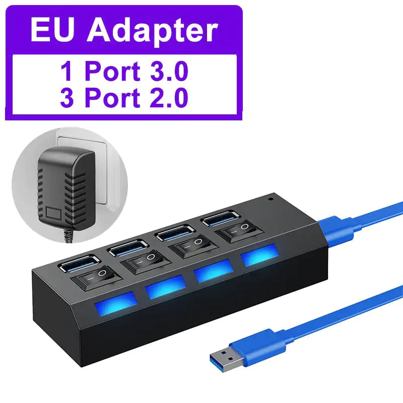 USB Hub 2.0 Hub Multi USB Splitter With Switch