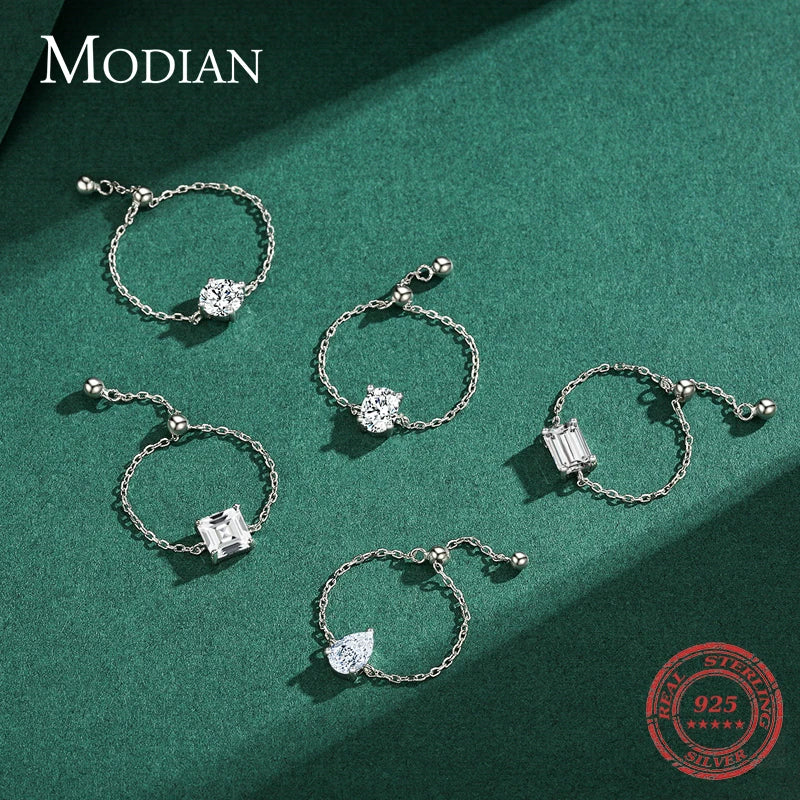 Modian 5 Style Clear CZ Link Chain Ring Trendy 925 Sterling Silver Adjustable Charm Gold Color Rings For Women Wedding Jewelry