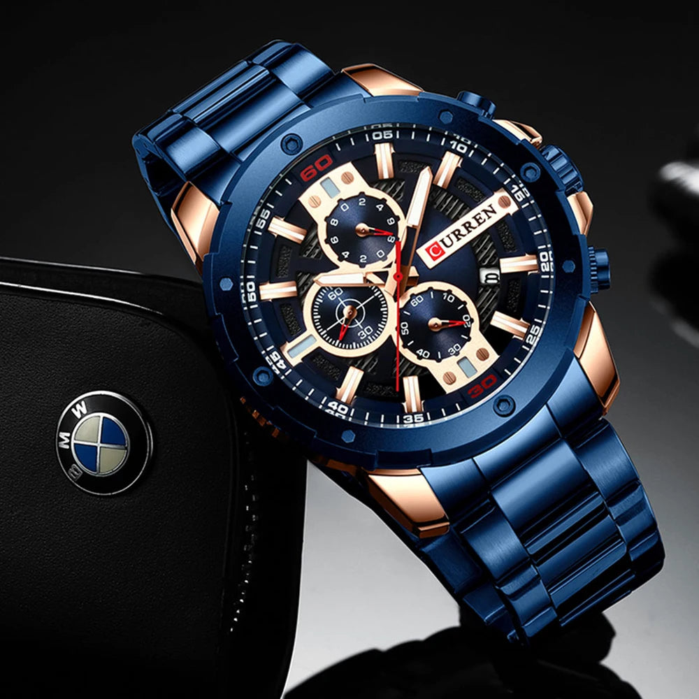 Sporty Watches Men Luxury Brand CURREN Fashion Quartz Watch with Stainless Steel Casual Business Wristwatch Male Clock Relojes